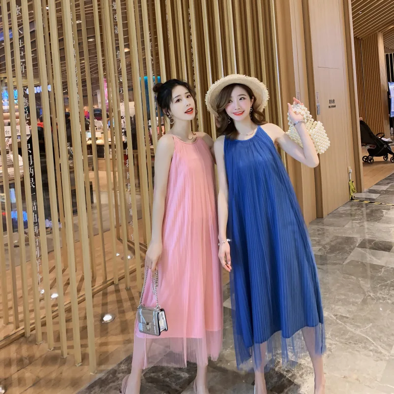 

Maternity Clothes 2019 Summer New Style Halter Camisole off-Shoulder Gauze Loose-Fit Long Pregnant Women Dress