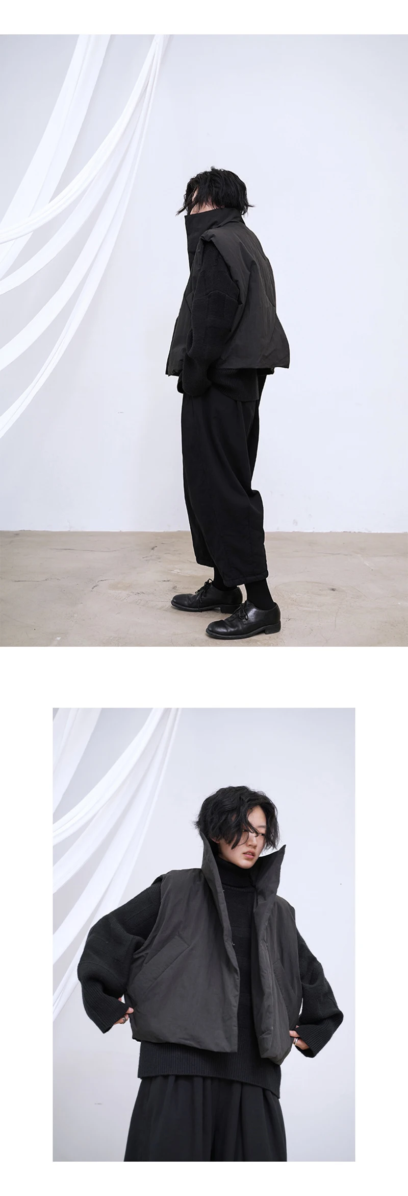 [EAM] женский свободный черный жилет большого размера с хлопковой подкладкой, модный жилет без рукавов с сатиновым воротником, весна-осень 19A-a743