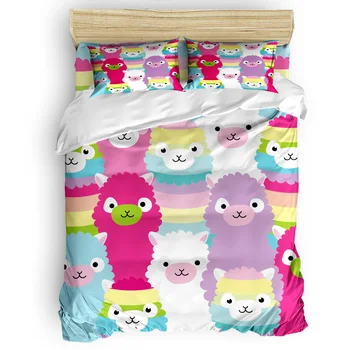 

Home Comforter Bedding Set Alpaca Rainbow Cute Colorful Cartoon Bedding Set 4 Pcs Duvet Cover Bedding Set Luxury