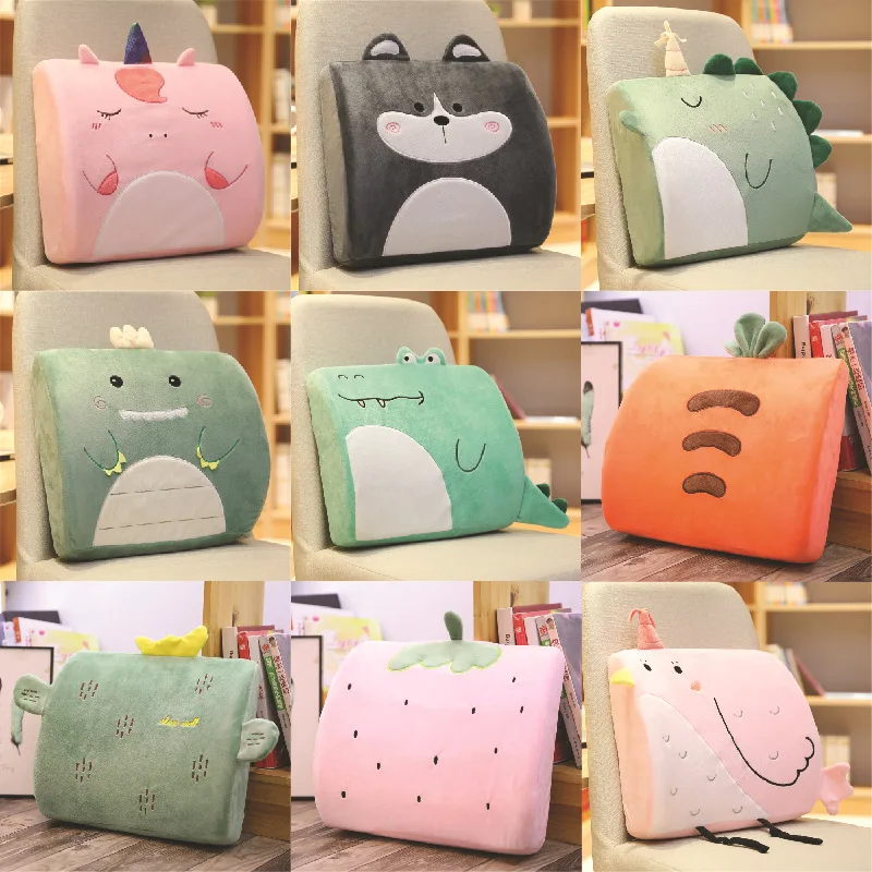 

New Style Memory Foam Cartoon Animal Fruit Lumbar Support Pillow Office Car Back Plush Lumbar Support Pillow Plans to Sample Cus