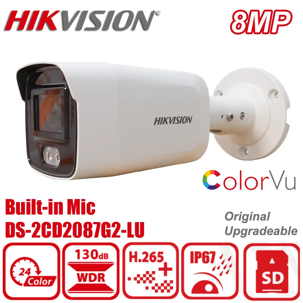 Оригинальный Hikvision DS-2CD2087G2-LU 8MP 4K POE Встроенный микрофон H.265 + IP67 Цвет Vu