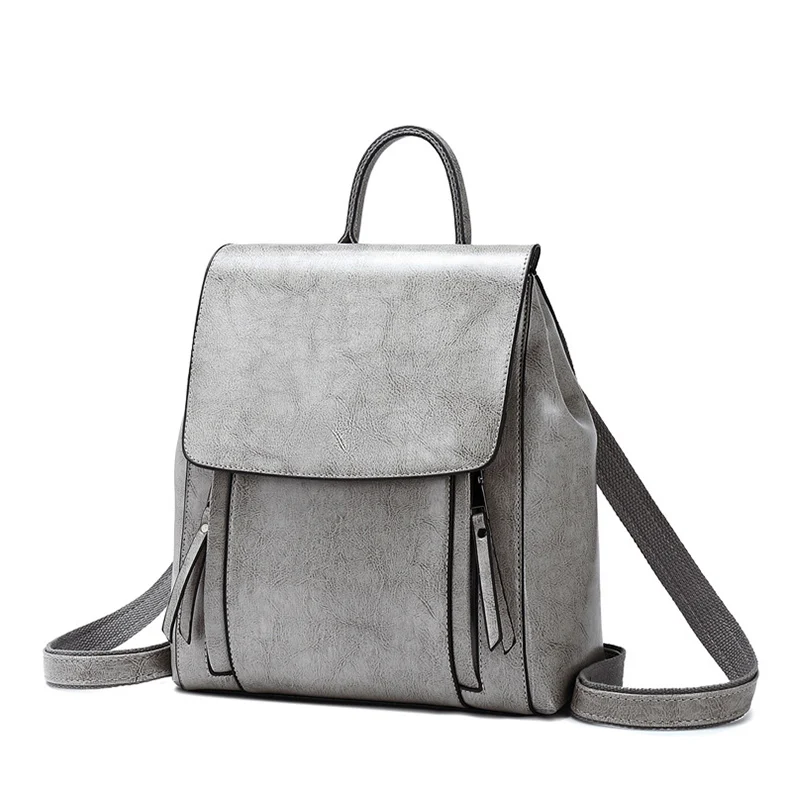Light Grey REALER ретро женский рюкзак школьные сумки для девочек-подростков кожаный школьный рюкзак для женщин Большой Вместительный рюкзак сумка через плечо - Color: Light Grey