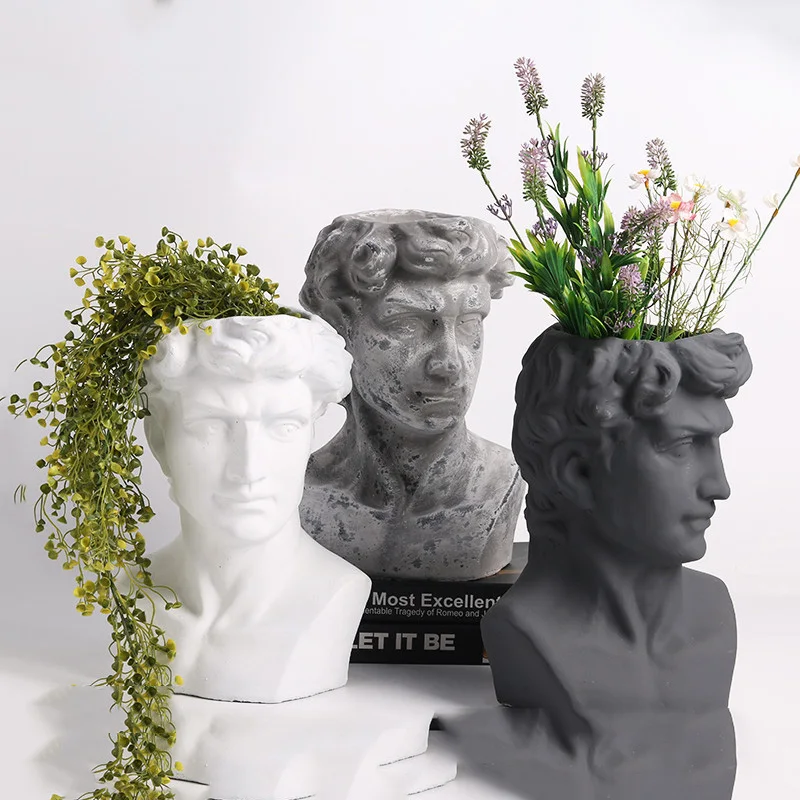 Европейский цемент Давид Скульптура Портрет штукатурка ваза-Статуэтка растение суккулент цветочный горшок гостиная домашний офис украшения ремесла