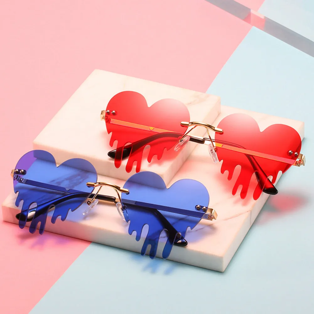 Fashion Colorful Heart Sunglasses Women Men Funny Party Sun Glasses Female Big Metal Rimless Shades Eyewear Driver Goggles