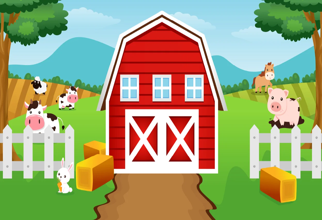 7 X5Ft La Granja Red Farm Barn Garden Baby Bow Pig Fence Blue Sky Custom Photo Studio Fondali Sfondi Vinile 220Cm X 150Cm