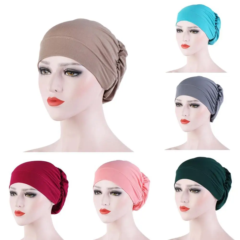 Women Solid Color Soft Knotted Night Sleep Beanie Muslim Bonnet Turban Chemo Hat Warm 16 Colors Gorro Ski Caps Beanies | Аксессуары для