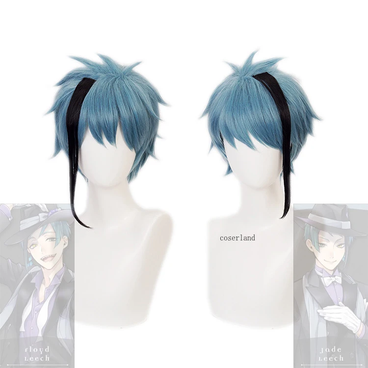 Twisted Wonderland Cosplay Wig Floyd Leech Jade Leech Costume Men Halloween Carnival Short Blue Free Cap cosplay costume cosplay prop