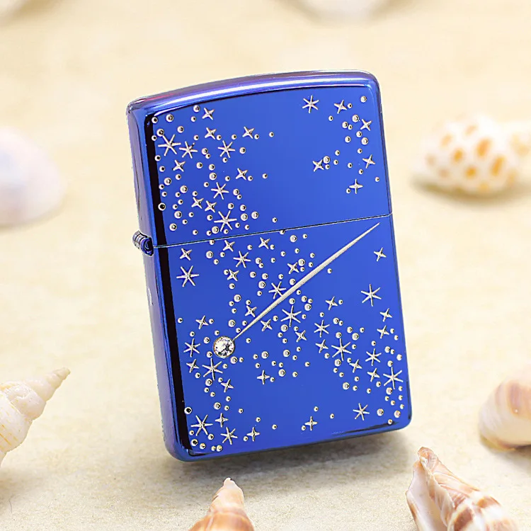 

Genuine Zippo oil lighter copper windproof Blue ice Meteor shower cigarette Kerosene lighters Gift With anti-counterfeiting code