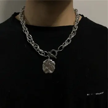 

KMVEXO Punk Hiphop Rough Irregular Metal Pendant Necklace 2020 Thick Chain Statement Necklace For Women Men Unisex Party Jewelry