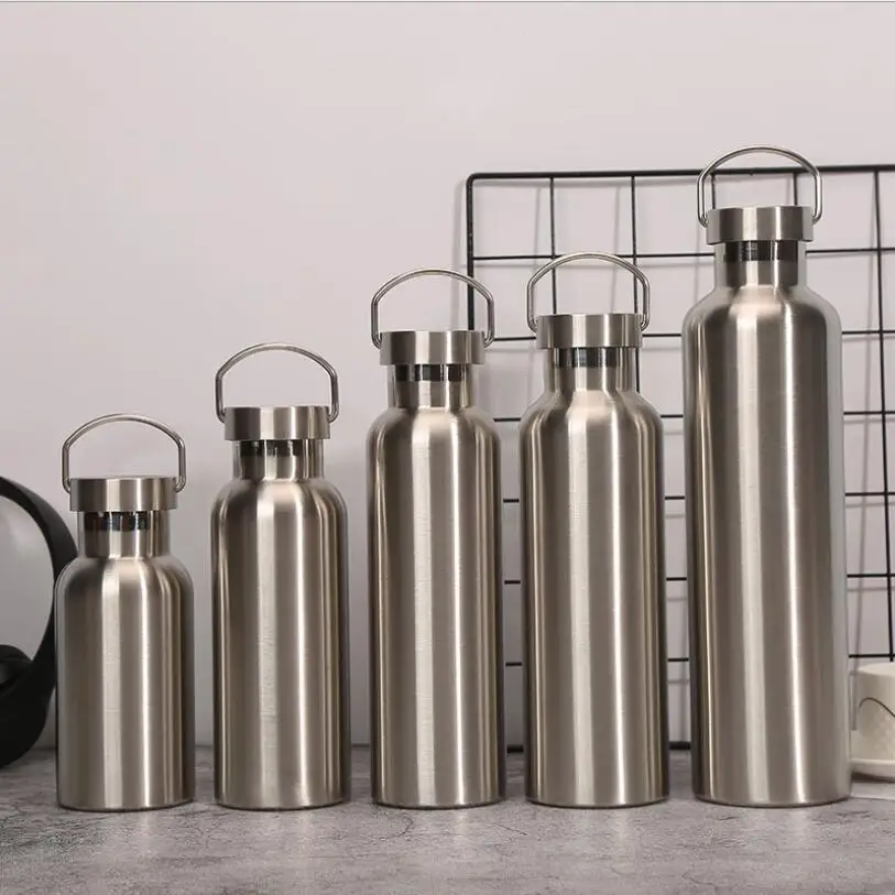 silver Термальная бутылка для девочек из нержавеющей стали, бутылка для горячей и холодной воды, с двойными стенками, вакуумная гидро-фляжка 500/1000 мл для спорта, путешествий, велоспорта - Цвет: silver