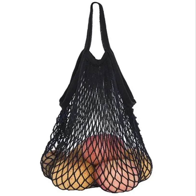 black Women Cotton Shopping Totes Portable Swimming Beach Bag Reusable Net String Shopping HandBag Fruit and Vegetable Storage - Цвет: black