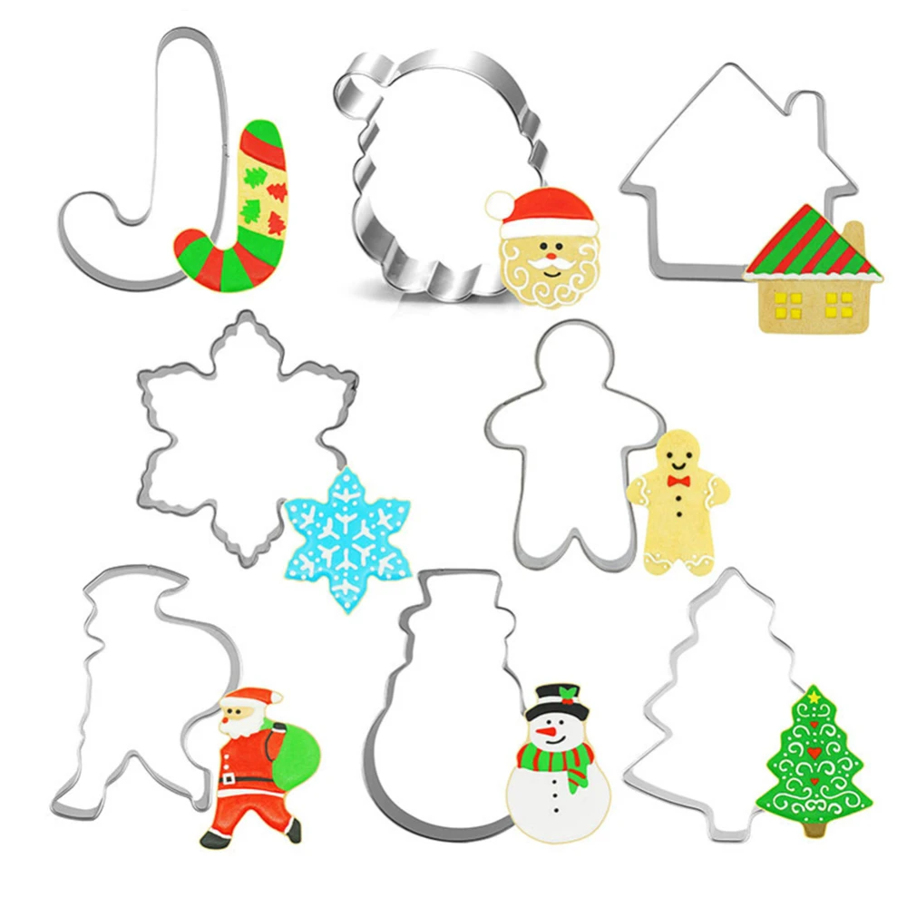 8pcs Christmas Cookie Cutter Stainless Steel Cut Candy Biscuit Mold Cooking Tools Santa Claus Gloves Elk Theme Metal Cutters | Дом и сад