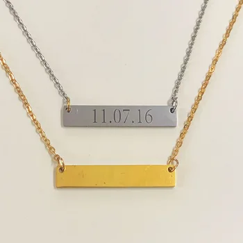 

New personalized blank bar pendant necklace in 3 colors stainless steel, personalized name plate necklace, can engrave words