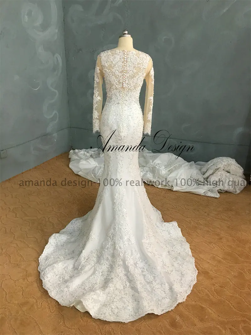 Аманда дизайн robe de mariee grande шлейф с длинными рукавами кристаллы для свадебного платья со съемной юбкой