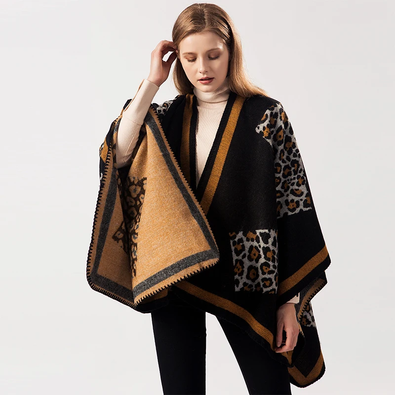 

Women Poncho Scarf Cardigan Fashion Leopard Pattern Vintage Warm Cape Shawl Long Scarves Autumn Winter Pashmina Outwear