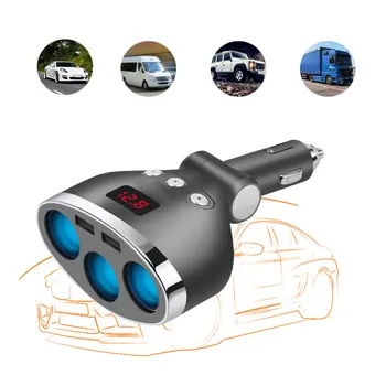 

3 in 1 Dual USB Car Ignition Lighter Socket Splitter Plug 3 Cigarette Lighter Car USB Voltage Monitor For iPhone Samsung Hot