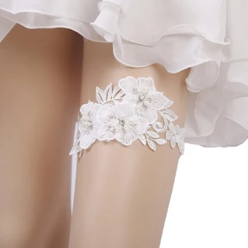 

2pcs/set Wedding Garter Rhinestone Embroidery Flower Beading White Sexy Garters for Women Thigh Ring Bridal Leg Garter