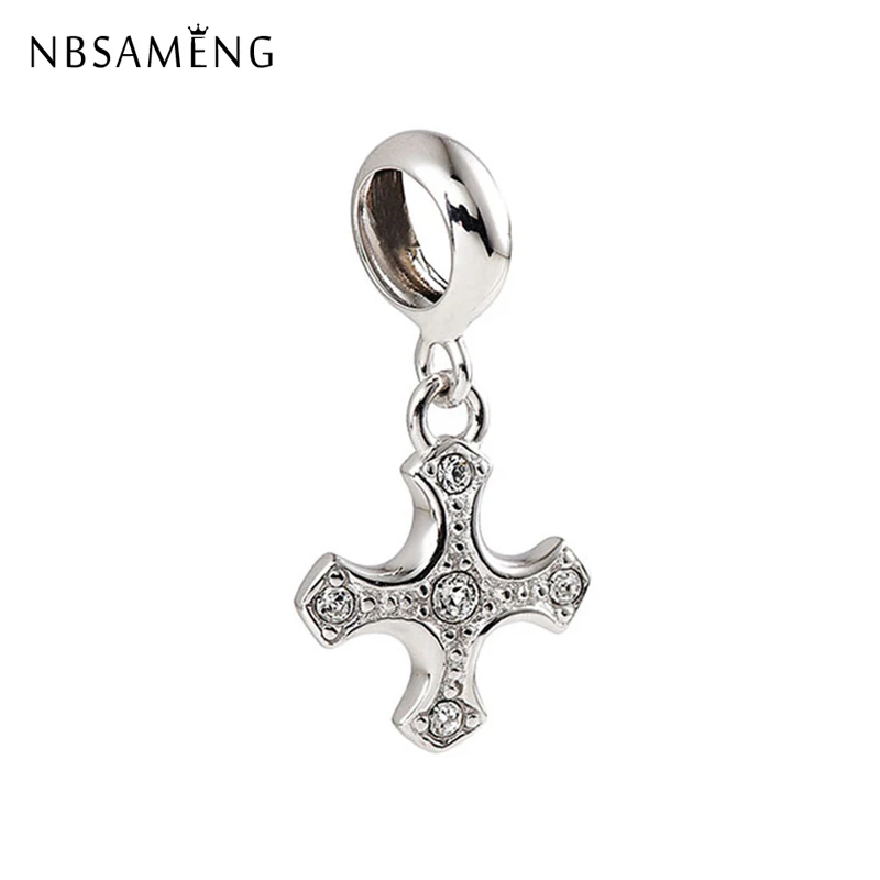 

Аутентичные 100% 925 стерлингового серебра с очаровательной бусинкой мини кросс-подвесные прелести паве ЧР, подходят к оригинальным браслетам Pandora, для женщин, сделай сам, ювелирное изделие