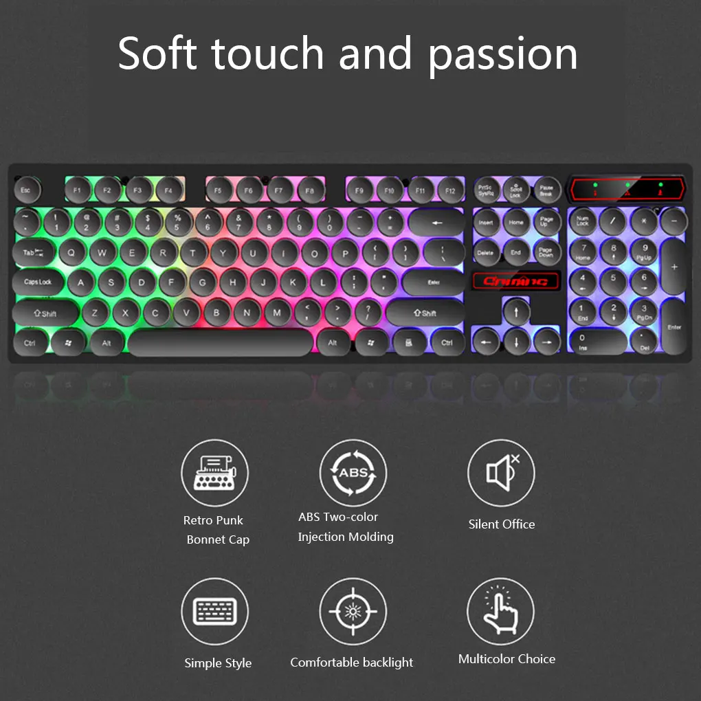 

Retro Round Key Button Gaming Keyboard USB Wired 104 Keys Waterproof Anti-ghosting Keyboard