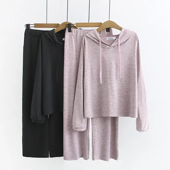 

Large Size Sporting Two Piece Sets Womens 2020 Spring Quick-drying Cotton Casual Sports Suit Sets Woman Hooded Loose Sets Female