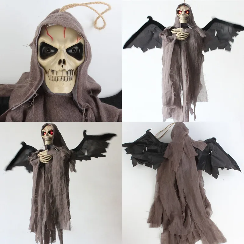 

Halloween Large Hanging Decoration Scary Skeleton Ghost Sound Control Electric Bat For Bar Ornament Props