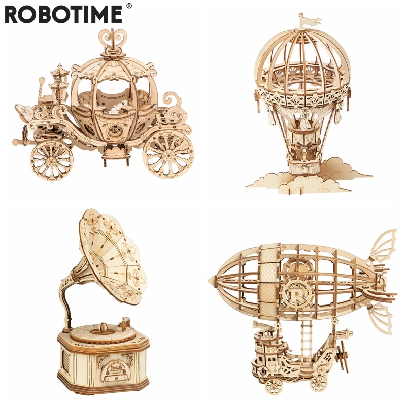 Robotime Новое поступление DIY 3D граммофон коробка, карета-тыква игра деревянная головоломка сборка Популярная игрушка подарок для детей