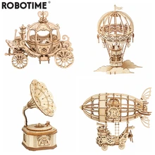 Robotime nueva llegada DIY 3D caja de gramófono, carrito de calabaza rompecabezas de madera juego de ensamblaje Popular juguete para regalo para niños adultos TG408