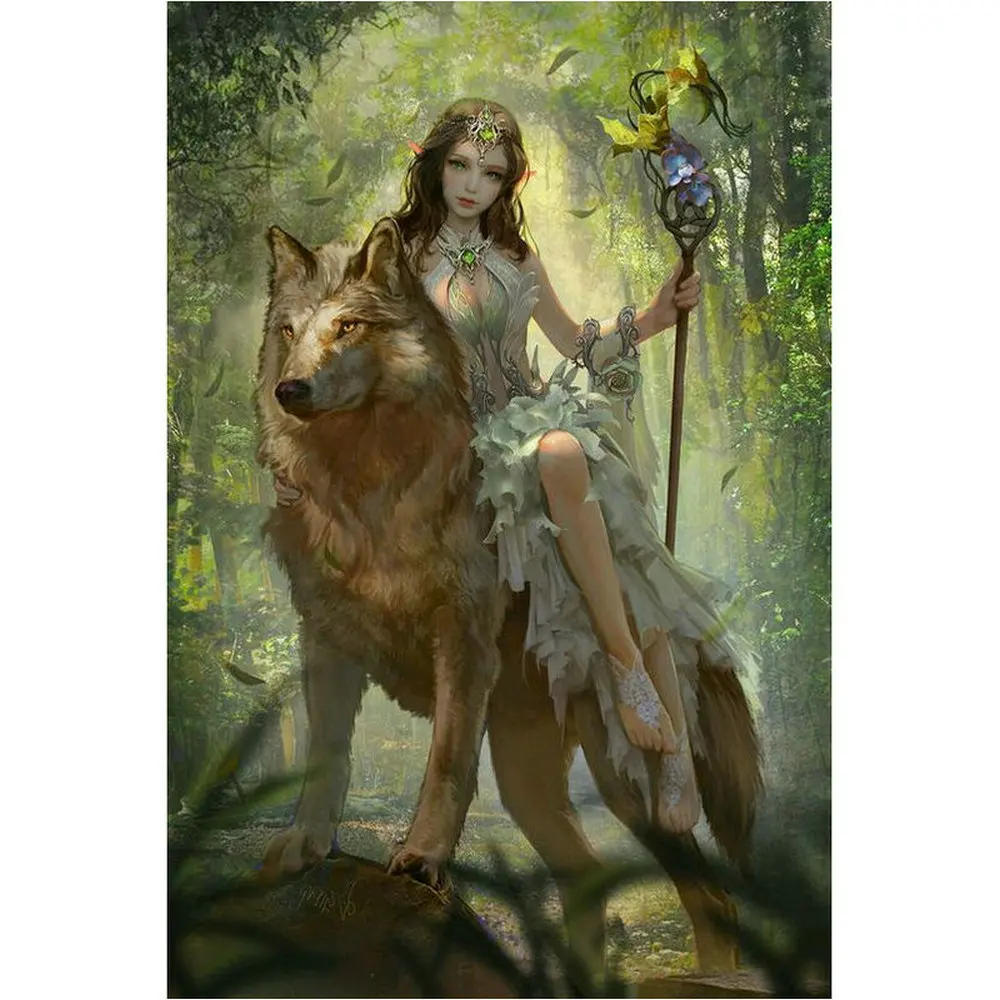Алмазная вышивка крестом волком и феи квадратная круглая стразы мозаика лес