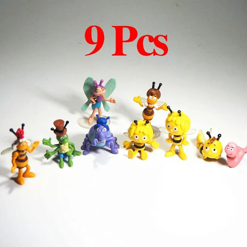 

9pcs/Set Mayan Bee Model Car Ornament Anime Mayan the bees Cartoon Action Figures Children's Toy Mini Bee Toy For Kids Gift
