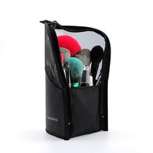 Новая дорожная сумка для кистей для макияжа, вакуумный органайзер, сумка на молнии, черный практичный сетчатый чехол для хранения косметики