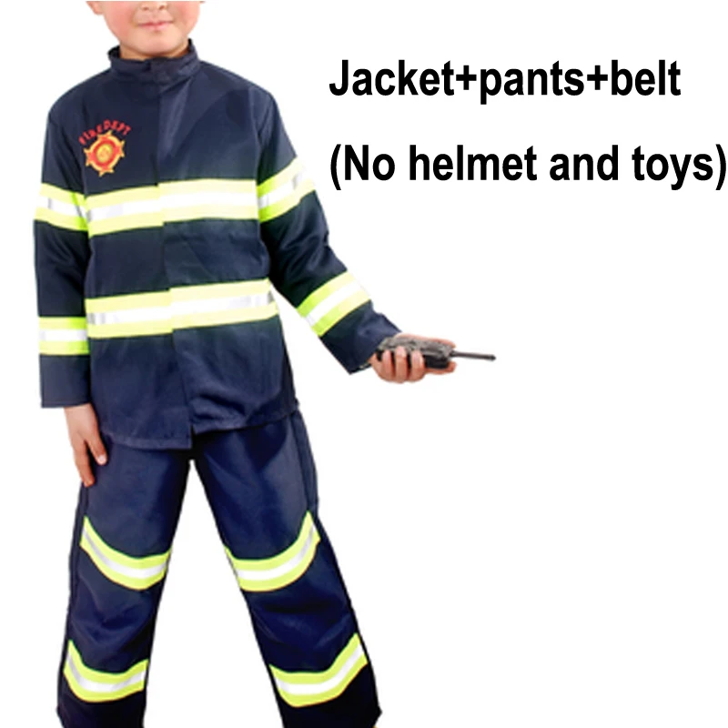Blue jacket and pant Детские костюмы пожарников; комплект одежды для маленьких мальчиков; вечерние костюмы для костюмированной вечеринки на Хэллоуин; костюмы пожарных для мальчиков-подростков с поясом - Цвет: Blue jacket and pant