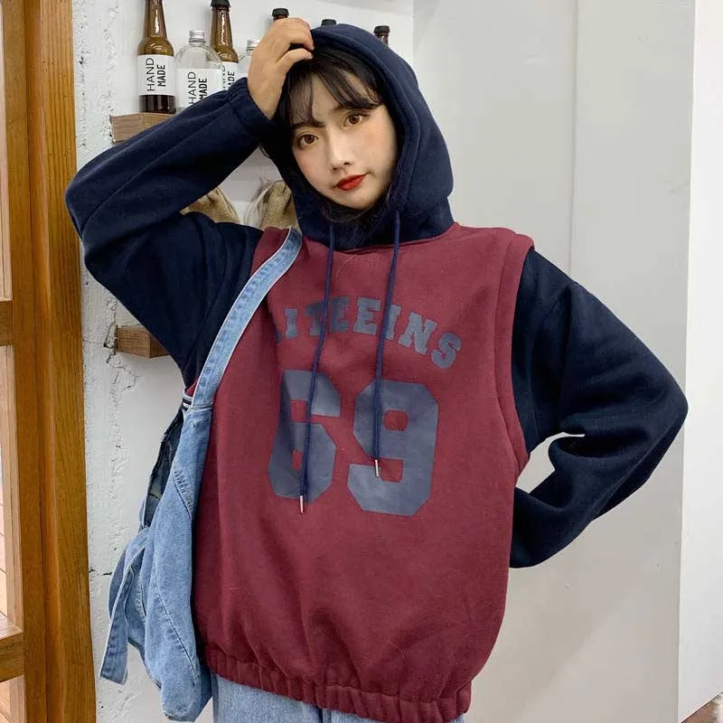NiceMix Женская Толстовка черная Лоскутная Толстая корейская модная одежда Ulzzang теплые мужские толстовки пуловеры высокого качества уличная одежда