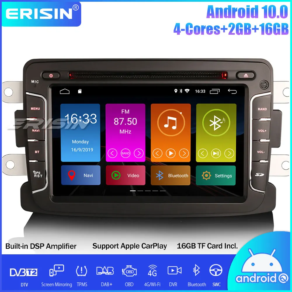 Erisin 7 &quotAndroid 10 0 DSP автомобильный dvd-плеер радио DAB + SWC Bluetooth GPS CarPlay для Renault Dacia Duster Logan