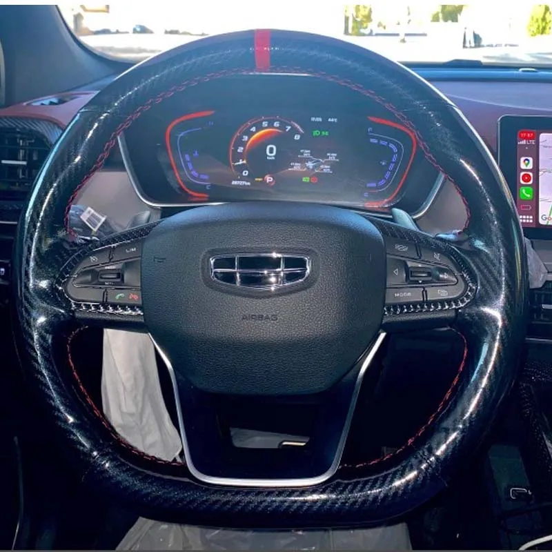 

Customized Black Carbon Fibre DIY Hand Sewing Car Steering Wheel Cover For Geely Coolray Interior Car Accessories