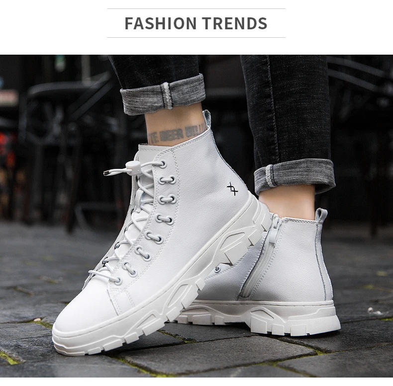 VRYHEID Genuine Leather Men Boots Fashion Casual Trend Waterproof Snow Boots High-top Non-slip Sole Short Ankle boots Man Bota