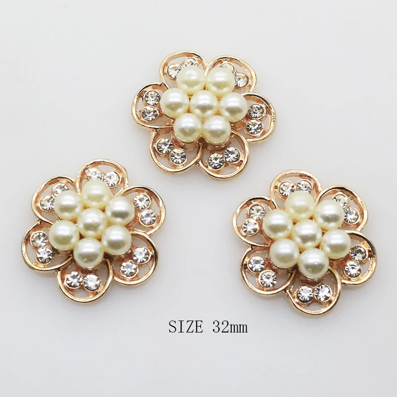 

YWXINXI New 10pcs/lot 32mm Alloy Jewelry Accessories Pearl Buckle Accessories for Greeting Card DIY Handwork Ribbon Decoration