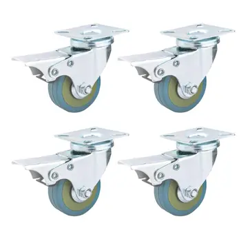 

4pcs Rubber Swivel Castor Wheel Heavy Duty Brake Drum with Plate Bearing 30KG E5BB