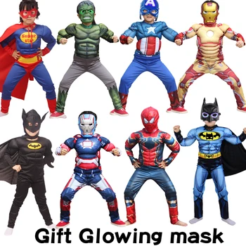 

Halloween Christmas Boys Movie Muscle Super Hero Captain America Costume Spider Batman Hulk with mask Costumes Cosplay for Kids
