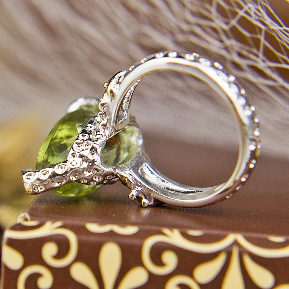 Симпатичные лягушки дизайн кольцо Lt Зеленый оливин ювелирные изделия из циркония красивый вид ювелирные изделия женские кольца