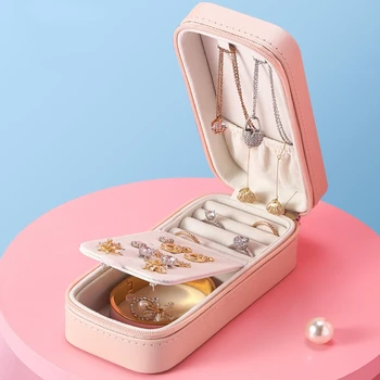 

Protable Travel Leather Rectangle Bracelet Box Earrings Necklace Cosmetic Organizer Display Brooch Jewelry Storage Case Gifts
