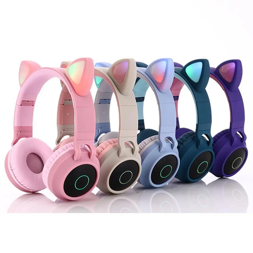 Cat Ear LED Bluetooth Stereo Headphones Game 32 Glowing 400mAh Foldable Headset 104dB With 20-20.000Hz Mic
