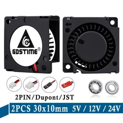 Ventilateur de refroidissement pour imprimante 3D, 2 pièces, 5V, 12V, 24V, 30x30x10mm, 3010 manchons, 2 broches, petit ventilateur, 30mm, 3cm 