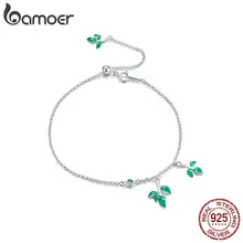 Bamoer, эмалированный браслет-цепочка в виде листа для женщин, 925 пробы, серебро, вечерние ювелирные изделия, аксессуары, подарок, дизайн BSB016