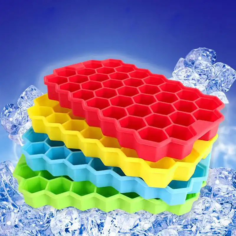 SILIKOLOVE Honeycomb Ice Cube Tray with Removable Lid