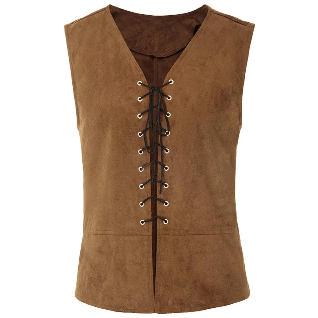 

Tank Top Men's Vest Autumn Vintage Medieval Men Vest Laced Up Renaissance Sleeveless Solid Waistcoat Gothic chalecos para hombre