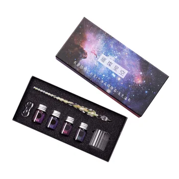 

Glass Fountain Dip Pen Set Art Portable Color Ink Signature Sign Student Gift DU55