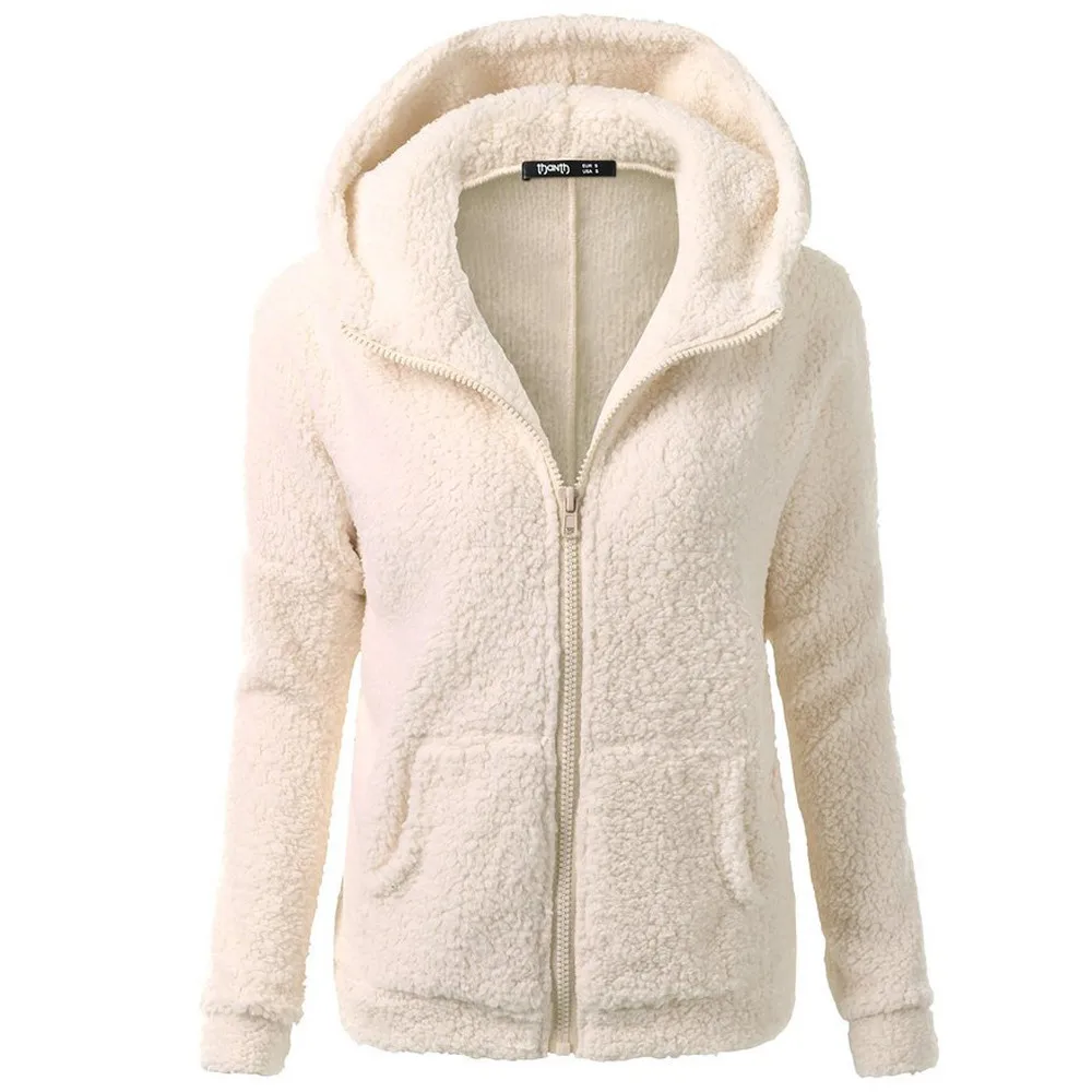

Women Jacket Wool Coat Hooded Long Sleeve Sweatshirts Winter Warm Jacket Casual Outwear Zipper Coat Female Jacket Cotton Coat#26