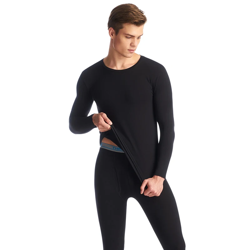 THREEGUN Lycra Cotton Long Johns Мужская круглая шея Термическое нижнее белье Дышащая зимняя