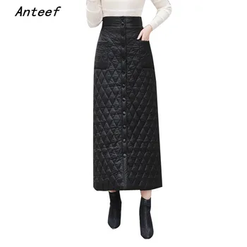 

black Down cotton plus size plaid 2020 high waist clothes autumn winter casual loose long skirts womens skirt women streetwear