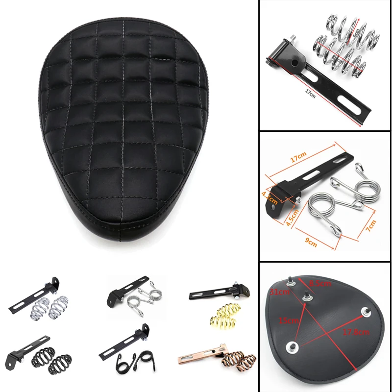 Мотоциклетное черное сиденье с пружинами из синтетической кожи в стиле ретро |